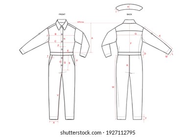 Technical Sketch Jumpsuit Measurement Guide Stock Vector (Royalty Free ...