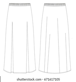 Technical Sketch Of Long Skirt. Back And Front