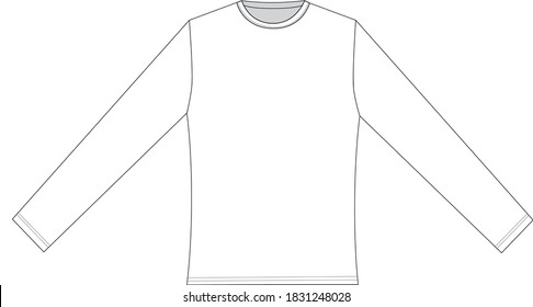 Technical sketch of longsleeve t-shirt with double stich on hem. For fashion, apparel production and tech packs.