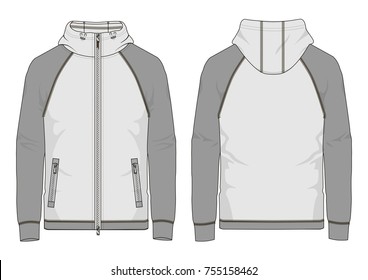 Technical sketch of man hooded sweatshirt in vector graphic
