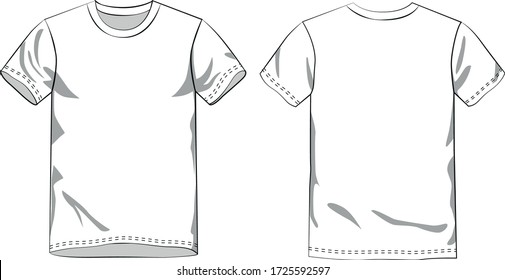 technical sketch of mens basic tshirt mock up