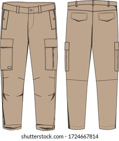 technical sketch of mens cargo pants camel
