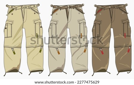 technical sketch of mens cargo pants camel, Men Boys Cargo Pocket Pant fashion flat sketch template, MEN AND BOYS BOTTOM WEAR CARGO PANT