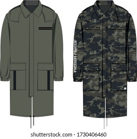 technical sketch of men's designer raincoats