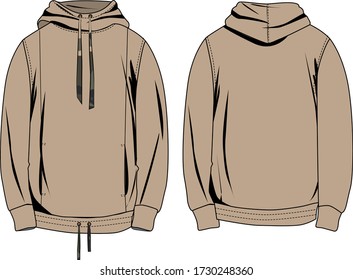 technical sketch of men's hoodie with cord