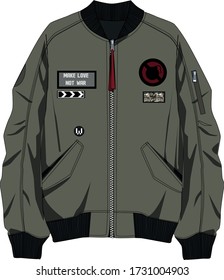 technical sketch of a men's khaki bomber jacket