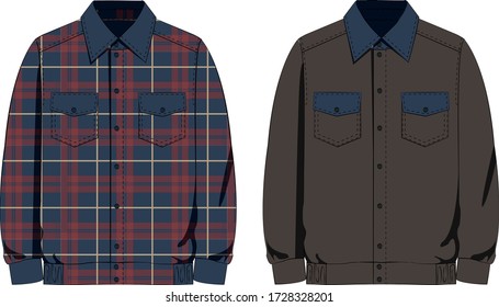 technical sketch of mens shirt loose fit with chest patch pocket