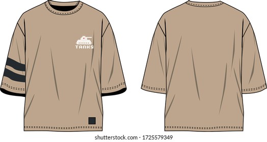 technical sketch of mens tshirt camel with print tank