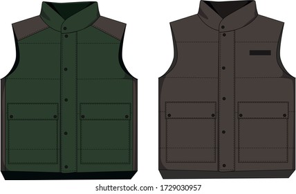 technical sketch of puffer gilet with high neck
