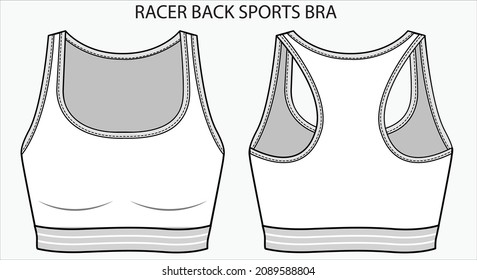 Technical Sketch of RACER BACK SPORTS BRA in editable vector sketch