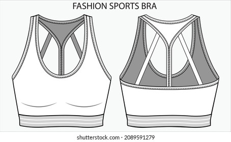 Technical Sketch of RACER BACK STRAPY SPORTS BRA in editable vector file