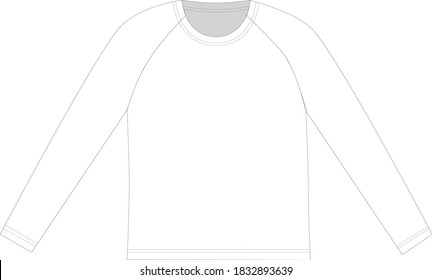 Esbozo técnico de la manga larga raglan. Plano para producción de prendas de vestir, diseño de moda y paquetes tecnológicos.