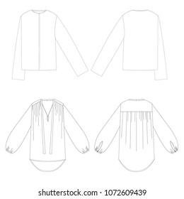 technical sketch set of blouses vector illustration 