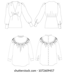 technical sketch set of blouses vector illustration 