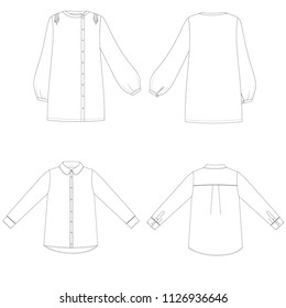 Technical Sketch set of blouses vector illustration
