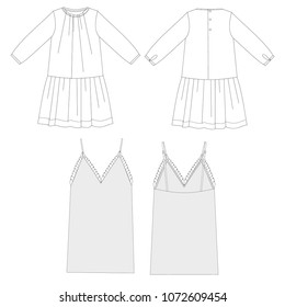 technical sketch set of dresses vector illustration 
