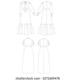 technical sketch set of dresses vector illustration 