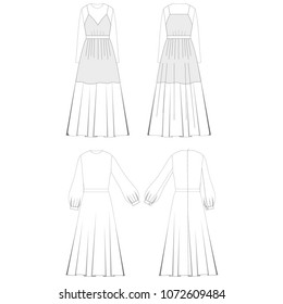 technical sketch set of dresses vector illustration 