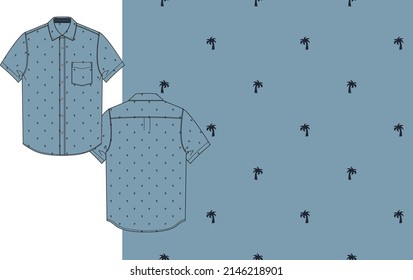 Technical sketch of shirt with   seamless pattern with palm trees