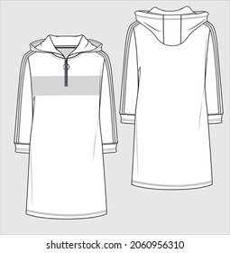 TECHNICAL SKETCH OF SPORTY DRESS FOR WOMENS AND GIRLS IN VECTOR FILE