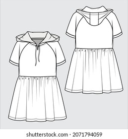 TECHNICAL SKETCH OF SPORTY DRESS FOR WOMENS AND GIRLS IN VECTOR FILE