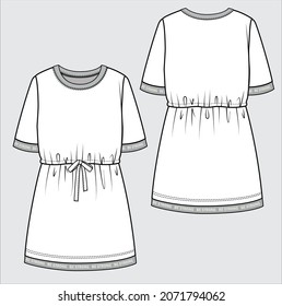 TECHNICAL SKETCH OF SPORTY DRESS FOR WOMENS AND GIRLS IN VECTOR FILE