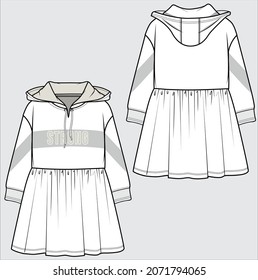 TECHNICAL SKETCH OF SPORTY DRESS FOR WOMENS AND GIRLS IN VECTOR FILE