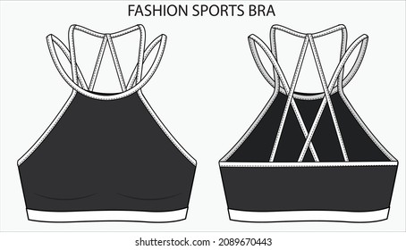 Technical sketch of SPORTY X STRAP BRA. Editable underwear flat fashion sketch