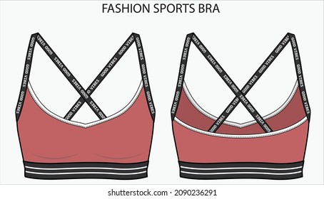 Technical sketch of SPORTY X STRAP BRA. Editable underwear flat fashion sketch