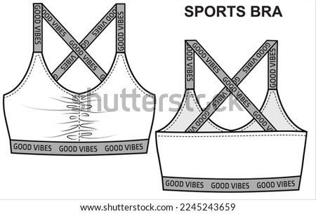 TECHNICAL SKETCH OF SPORTY X STRAP BRA IN EDITABLE FILE