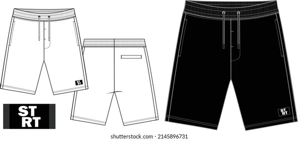 Technical sketch of spring summer shorts with small typography slogan print