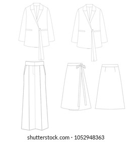 Technical sketch suit jacket trousers skirt vector illustration 
