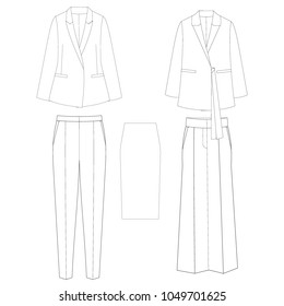 Technical sketch suit trousers jacket skirt vector illustration 