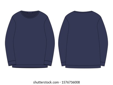 Technical sketch sweatshirt isolated in blue colors. Vector mockup template jumper. Technical drawing kids clothes. Sportswear, casual urban style.