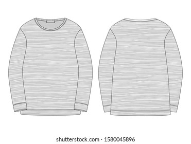 Technical sketch sweatshirt isolated in melange fabric. Technical drawing kids clothes. Sportswear, casual urban style.  Vector mockup template jumper illustration. 