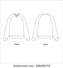 Technical Sketch Of A Sweatshirt With V Neck. Sweatshirt Template Design, Vector.  Sweater Witch V Neck.