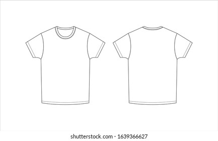 Technical sketch  t shirt. T-shirt design template. Front and back vector.