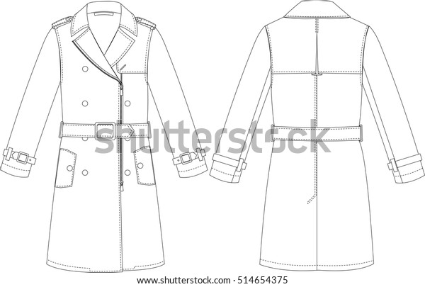 Technical Sketch Trenchcoat Fashion Design Stock Vector (Royalty Free ...