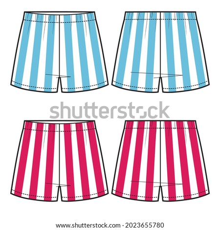 Technical sketch of two boxer shorts in striped fabric.