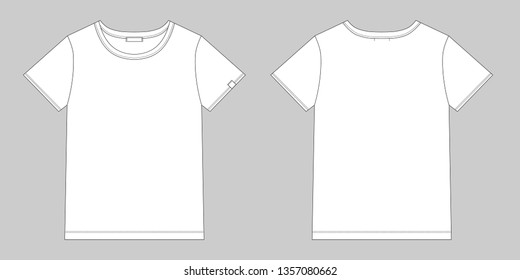 Technical Sketch Unisex T Shirt. T-shirt Design Template. Front And Back Vector.