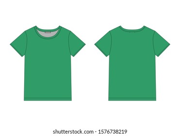 Technical sketch unisex t shirt in grren colors. T-shirt vector illustration. Underwear top design template.