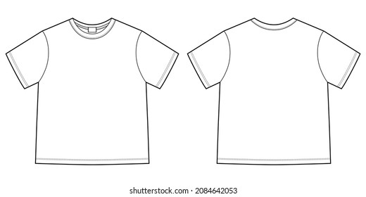 Technical sketch unisex t shirt. T-shirt design template. Front and back views. Vector CAD technical illustration.