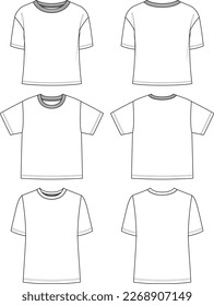 Technical sketch unisex white basic t-shirt design template. Front and back view shirt mock up. vector illustration.