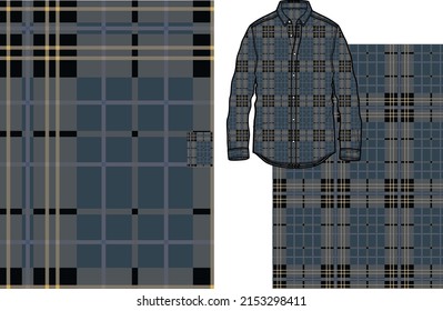 Technical sketch of weekend shirt with fashion check print and seamless rapport 