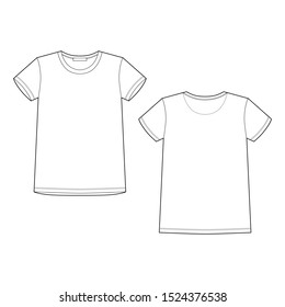 Technical sketch white t shirt. T-shirt design template. Front and back vector illustration.