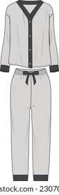 Technical sketch of woman pyjama sleepwear in vector. Pajamas with top and shorts. flat sketch vector. Fashion illustration. front and back view. mockup.