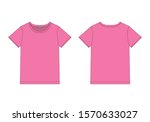 Technical sketch women t shirt in pink colors. Unisex underwear top design template. T-shirt vector illustration