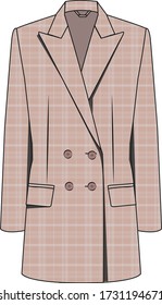 technical sketch of women's check blazer in powder color  