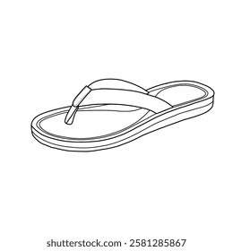 Technical sketch of women's flip flops comfortable thong sandals flat slides sandals slip-on indoor outdoor sandals vector line art. Isolated on a white background