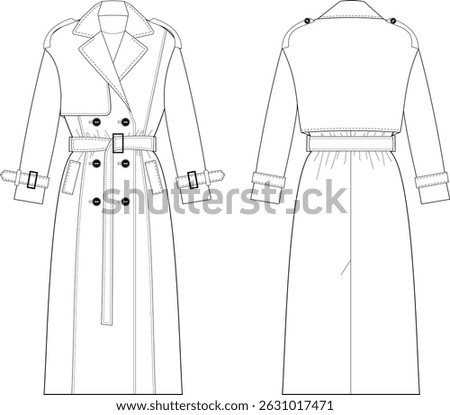 technical sketch of women's trench coat with yoke